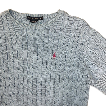 Ralph Lauren Blue Cable Knit Short Sleeve Jumper L