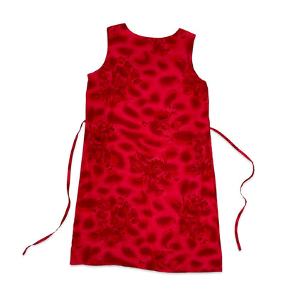 Vintage Red Pink Floral Shift Tie Back Sun Dress 12 14 16