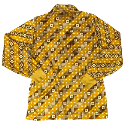 VTG 70s BIG COLLAR MENS POLY SMOCK SHIRT GEOMETRIC PSYCHEDELIC PRINT 36” (34) XS