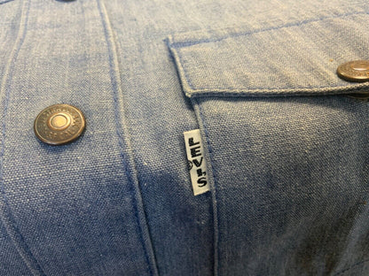 ORIGINAL VTG 1970s LADIES LEVIS BIG E WHITE TAB WESTERN DENIM SHIRT COWBOY 38”