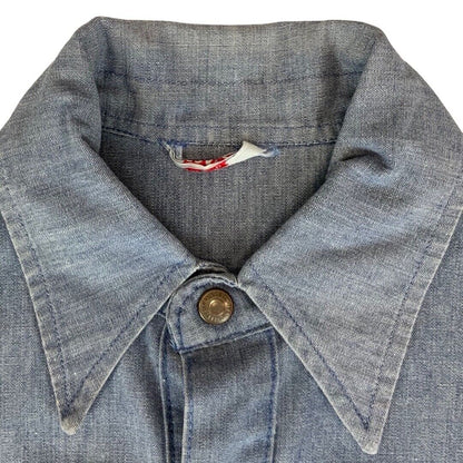ORIGINAL VTG 1970s LADIES LEVIS BIG E WHITE TAB WESTERN DENIM SHIRT COWBOY 38”