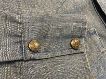 ORIGINAL VTG 1970s LADIES LEVIS BIG E WHITE TAB WESTERN DENIM SHIRT COWBOY 38”