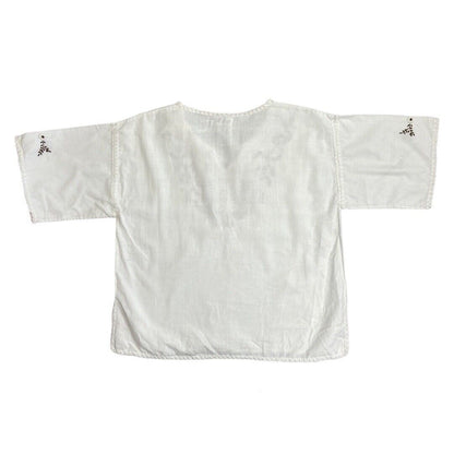 Vintage 90s 00s White Brown Embroidered Handmade Cotton Tunic Smock Blouse Top M