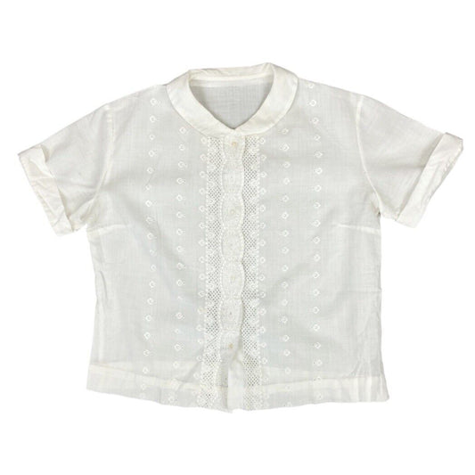 Vintage 90s 00s White Embroidered Button Up Shirt Blouse Boho Whimsy Top M 12/14
