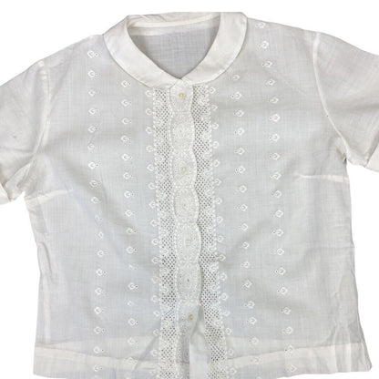Vintage 90s 00s White Embroidered Button Up Shirt Blouse Boho Whimsy Top M 12/14