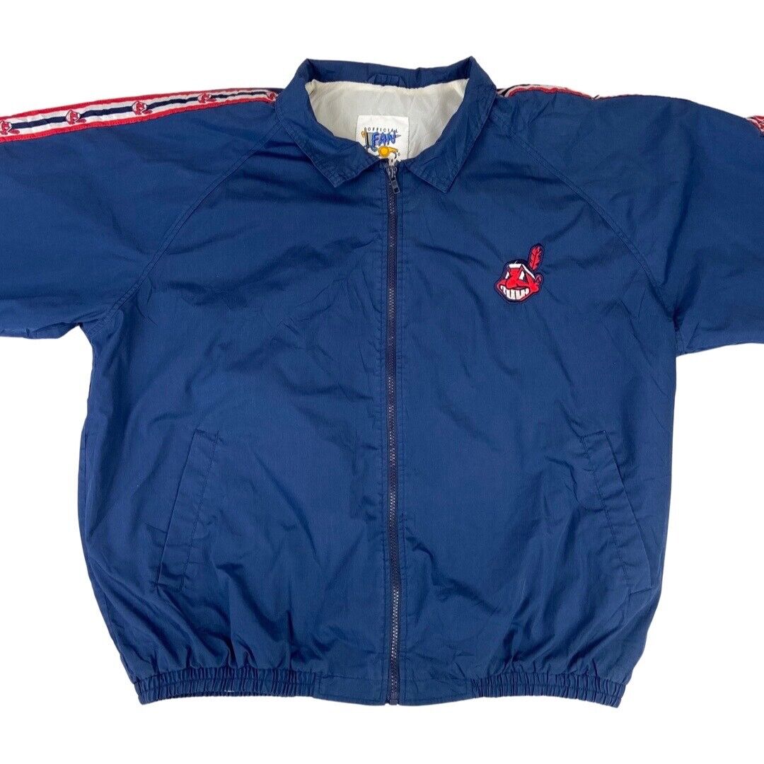 Vintage 90s Navy Cleveland Indians Chief Wahoo Official Fan Zip-Up Jacket XXL