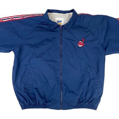 Vintage 90s Navy Cleveland Indians Chief Wahoo Official Fan Zip-Up Jacket XXL