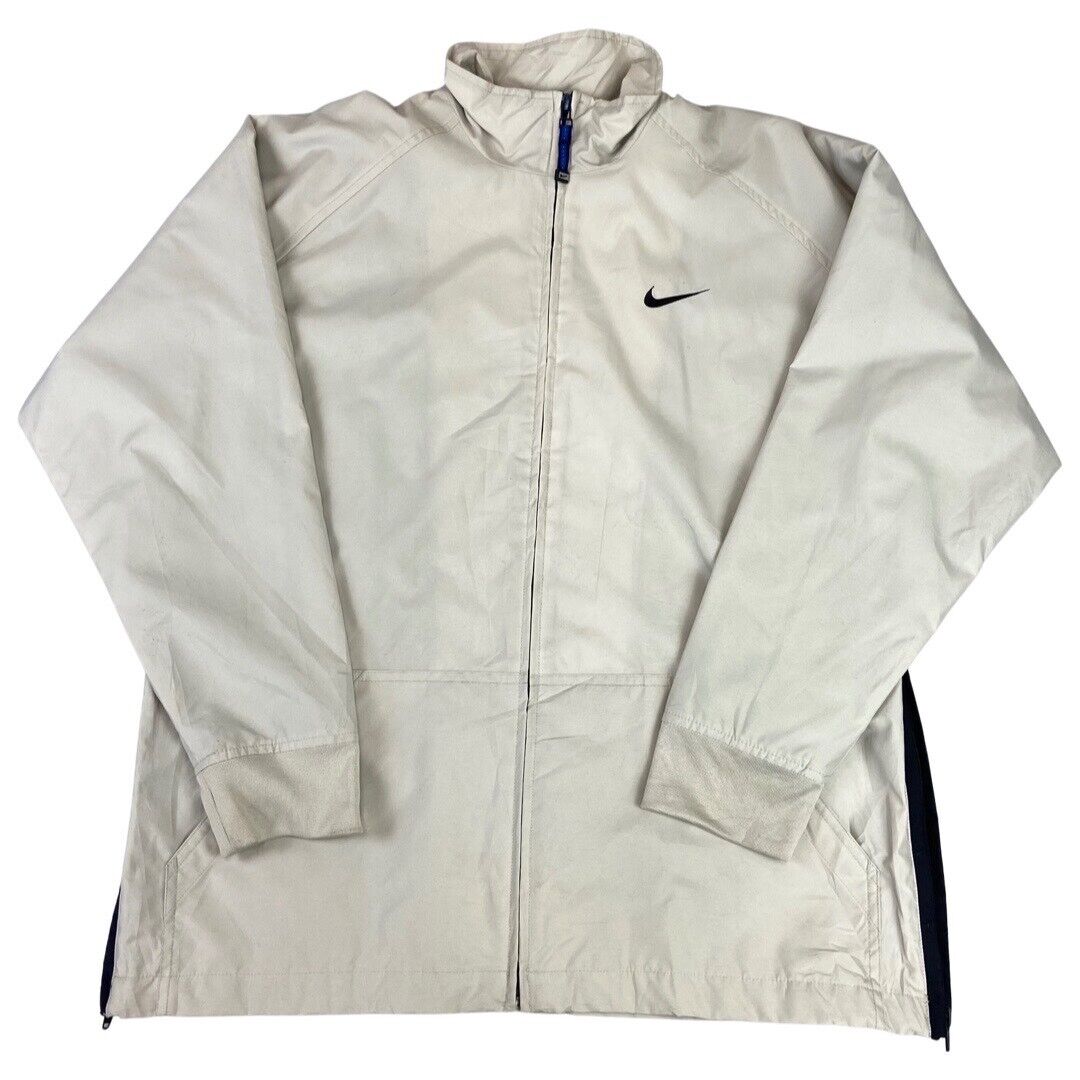 Vintage 00s Y2k Beige Nike Zip-Up Track Jacket Windbreaker Spell-Out XL