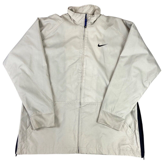 Vintage 00s Y2k Beige Nike Zip-Up Track Jacket Windbreaker Spell-Out XL