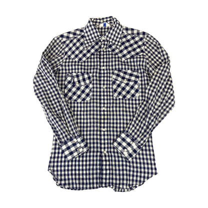 VTG 70s LEVIS SPORTSWEAR BIG E WHITE TAB PEARL SNAP WESTERN SHIRT GINGHAM 34” XS