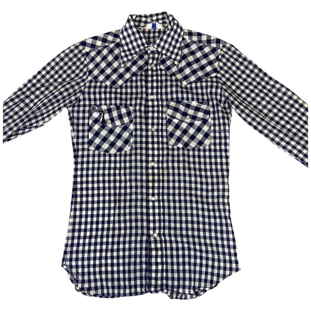 VTG 70s LEVIS SPORTSWEAR BIG E WHITE TAB PEARL SNAP WESTERN SHIRT GINGHAM 34” XS