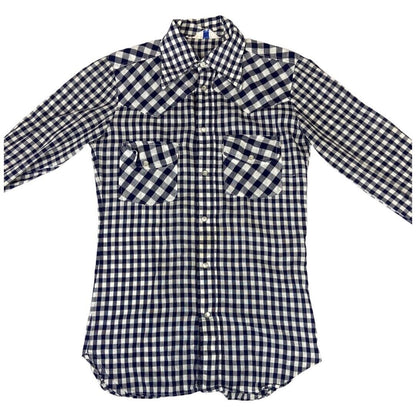 VTG 70s LEVIS SPORTSWEAR BIG E WHITE TAB PEARL SNAP WESTERN SHIRT GINGHAM 34” XS