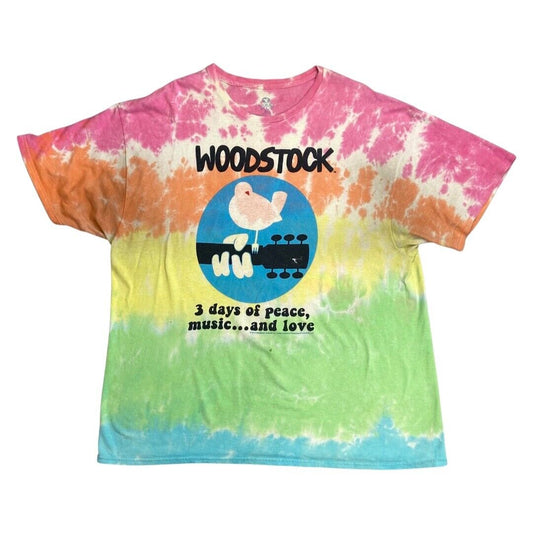 Preloved Tie-Dye Multicolour Liquid Blue Graphic Woodstock Festival T-Shirt XL