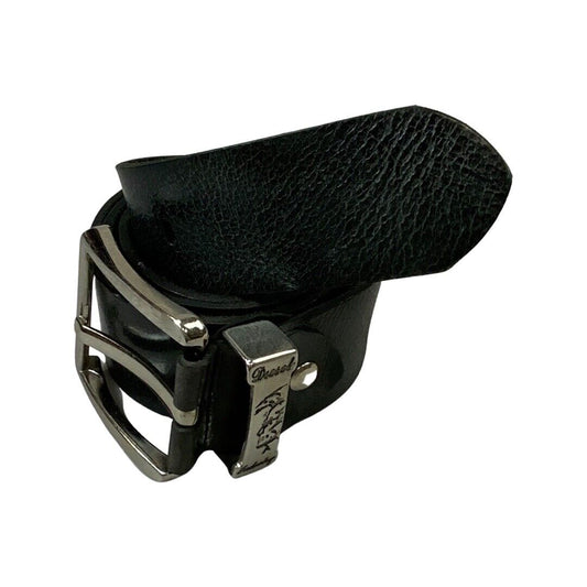 Vintage 90s 00s Black Engraved Diesel Designer Branded Leather Chunky Belt L/XL