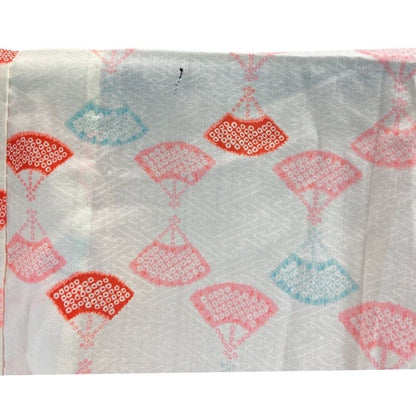 Vintage 60s 70s Cream Pink Blue Fan Print Komon Showa Kimono 12 14 M