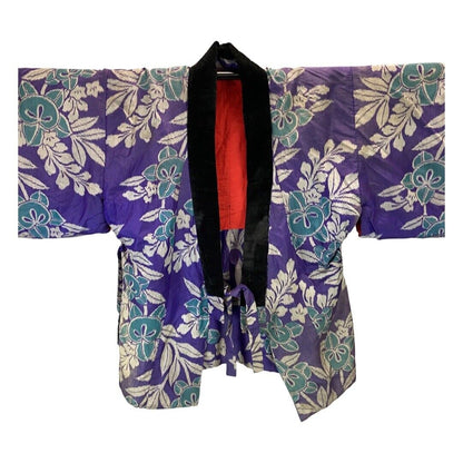 Vintage 80s 90s Purple Velvet Floral Pattern Komon Haori Showa Kimono 18 XL