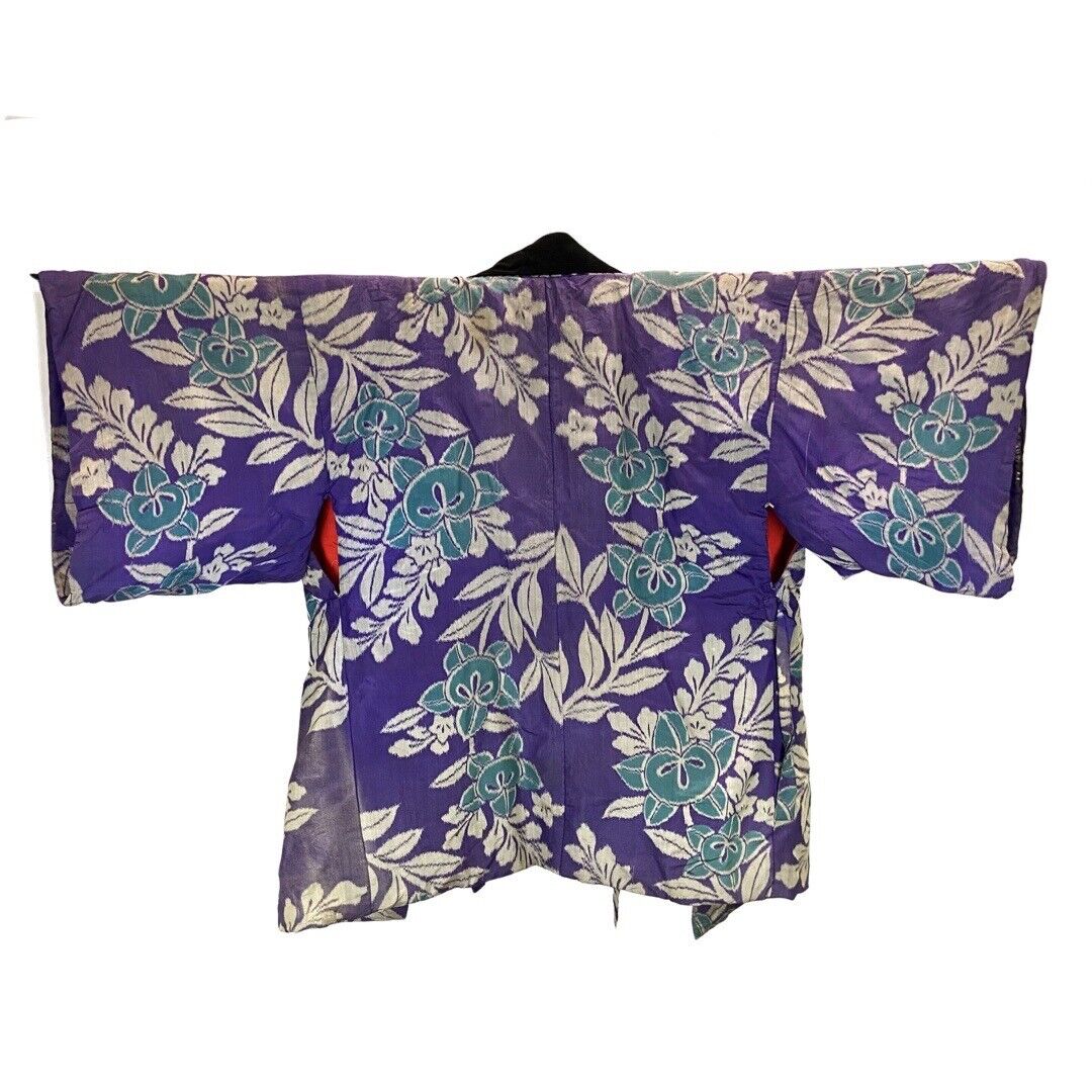 Vintage 80s 90s Purple Velvet Floral Pattern Komon Haori Showa Kimono 18 XL