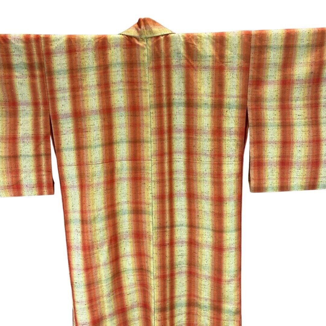 Vintage 80s 90s Orange Yellow Tie-Dye Striped Komon Showa Kimono 16 L