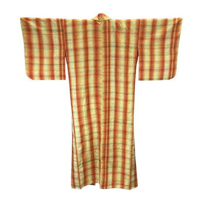 Vintage 80s 90s Orange Yellow Tie-Dye Striped Komon Showa Kimono 16 L