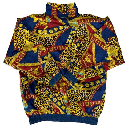 VTG 80s90s NavyRedGold SouthHarbour Baroque Leopard Print Shell Bomber Jacket L