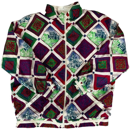 VTG 80s90s White High Intensity Graphic Geometric Print Shell Bomber Jacket XXL