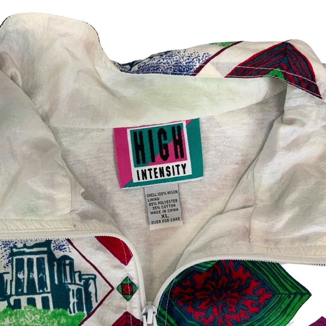 VTG 80s90s White High Intensity Graphic Geometric Print Shell Bomber Jacket XXL