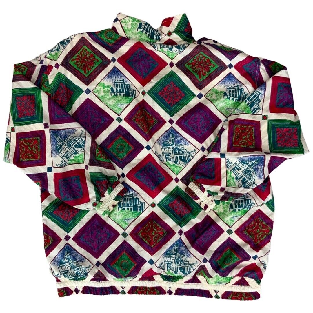 VTG 80s90s White High Intensity Graphic Geometric Print Shell Bomber Jacket XXL