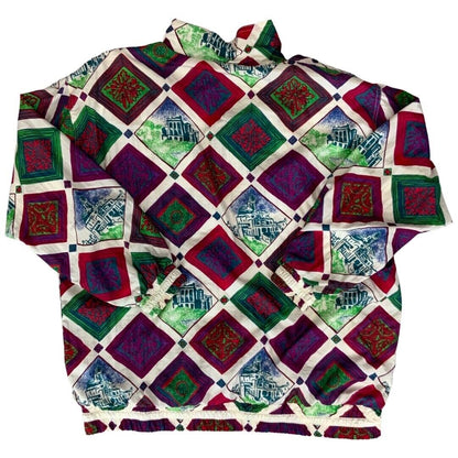 VTG 80s90s White High Intensity Graphic Geometric Print Shell Bomber Jacket XXL