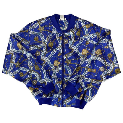 VTG 80s90s Blue Paragon Graphic Baroque Jewels Printed Shell Bomber Jacket XL
