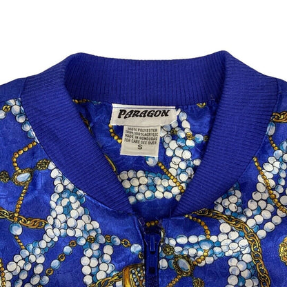 VTG 80s90s Blue Paragon Graphic Baroque Jewels Printed Shell Bomber Jacket XL