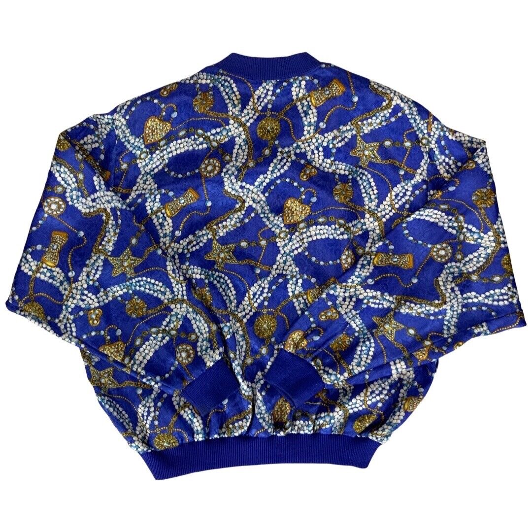 VTG 80s90s Blue Paragon Graphic Baroque Jewels Printed Shell Bomber Jacket XL