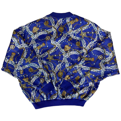 VTG 80s90s Blue Paragon Graphic Baroque Jewels Printed Shell Bomber Jacket XL
