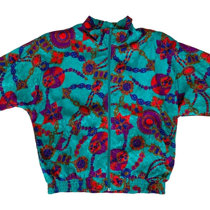 Vintage 80s 90s Blue Sunterra Baroque Jewels Printed Shell Bomber Jacket XXL