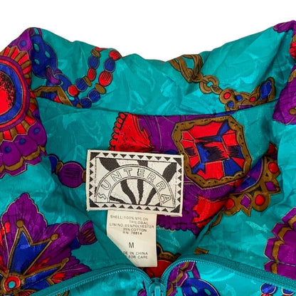 Vintage 80s 90s Blue Sunterra Baroque Jewels Printed Shell Bomber Jacket XXL