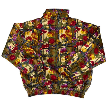 Vintage 80s 90s Green Red ARGEE Sports Floral Patterned Shell Bomber Jacket