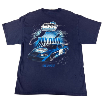 Y2k 2006 Navy Daytona 500 Nascar Double Sided Graphic T-Shirt Large
