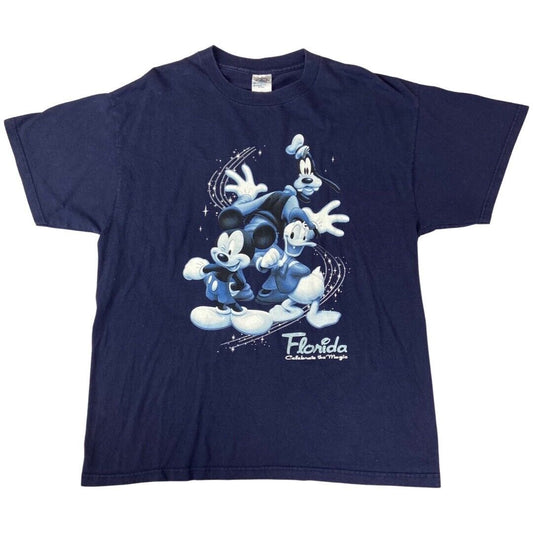 Vintage 90s Navy Disney World Florida Mickey Goofy Donald Graphic T-Shirt Large