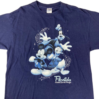 Vintage 90s Navy Disney World Florida Mickey Goofy Donald Graphic T-Shirt Large