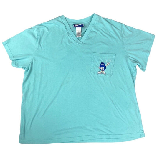 Vintage 2002 Teal Blue M&M's Embroidered Pocket Sleepwear T-Shirt XL