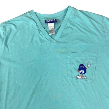 Vintage 2002 Teal Blue M&M's Embroidered Pocket Sleepwear T-Shirt XL