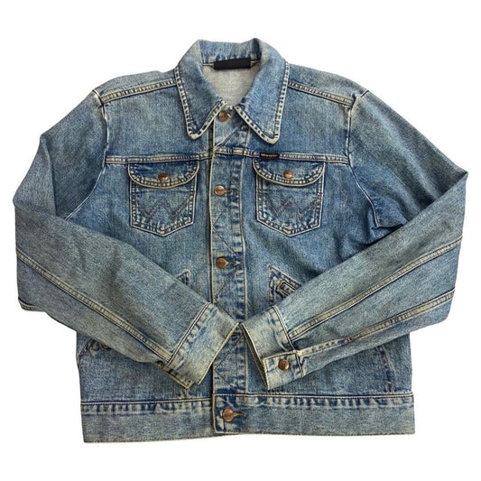 VTG 70s DENIM WRANGLER TRUCKER RODEO JACKET MOD ROCKABILLY BIKER BOMBER 38” S