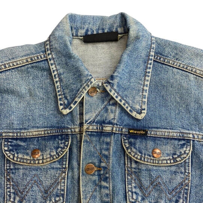 VTG 70s DENIM WRANGLER TRUCKER RODEO JACKET MOD ROCKABILLY BIKER BOMBER 38” S