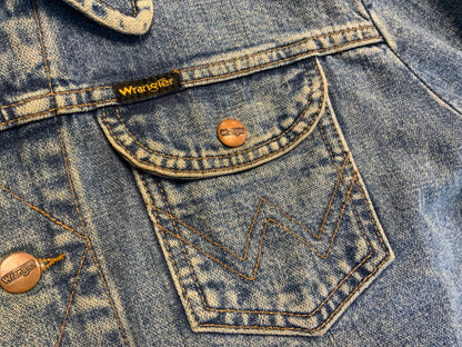 VTG 70s DENIM WRANGLER TRUCKER RODEO JACKET MOD ROCKABILLY BIKER BOMBER 38” S