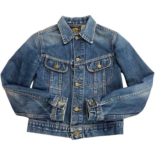 VTG 80s DENIM LEE SLIM TRUCKER RODEO JACKET MOD ROCKABILLY BIKER BOMBER 32” XS