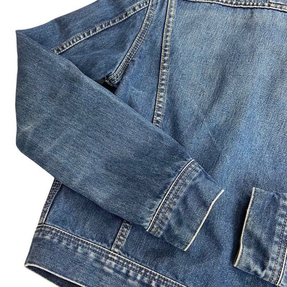 VTG 80s DENIM LEE SLIM TRUCKER RODEO JACKET MOD ROCKABILLY BIKER BOMBER 32” XS