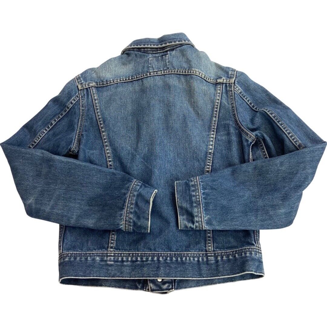 VTG 80s DENIM LEE SLIM TRUCKER RODEO JACKET MOD ROCKABILLY BIKER BOMBER 32” XS