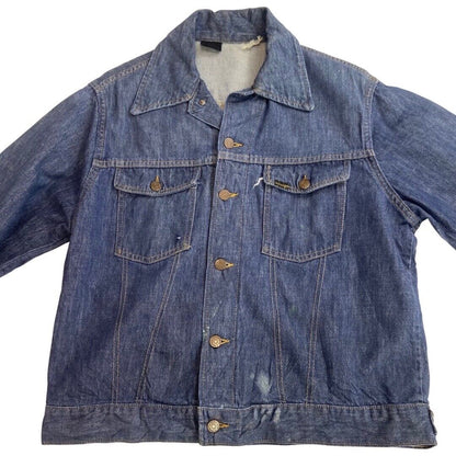 VTG 70s USA SEARS ROEBUCK SELVEDGE DENIM TRUCKER RODEO JACKET ROCKABILLY 41” M