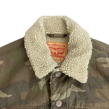 LEVIS WHITE TAB SHERPA LINED CANVAS CAMO TRUCKER JACKET ROCKABILLY TOZZIN 38” S