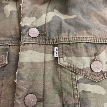 LEVIS WHITE TAB SHERPA LINED CANVAS CAMO TRUCKER JACKET ROCKABILLY TOZZIN 38” S