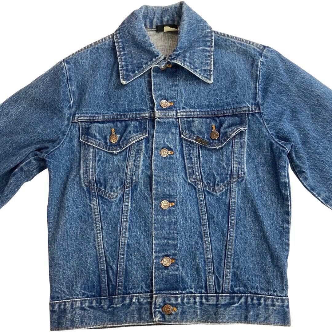VTG 70s USA SEARS ROEBUCK DENIM TRUCKER RODEO JACKET MOD ROCKABILLY BIKER 36” S